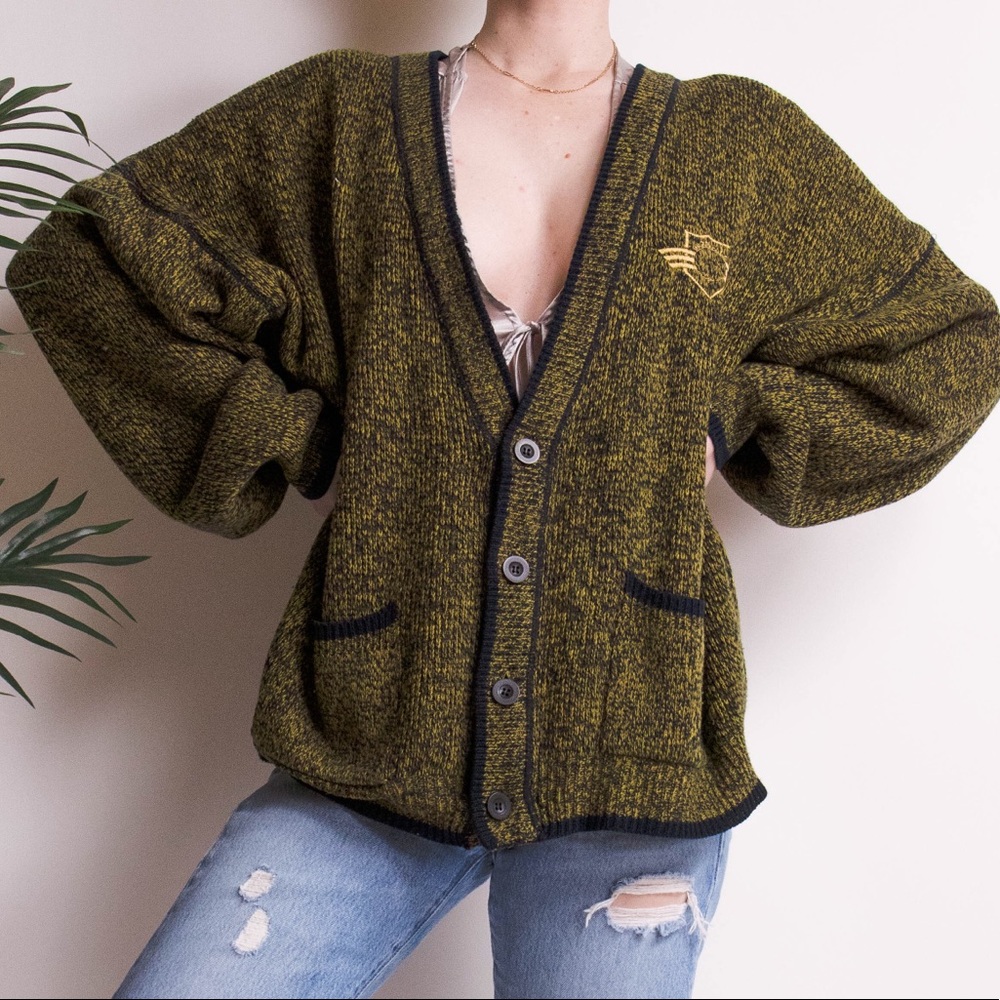 ❌SOLD❌Vintage 80s green knit oversized cardigan - Picture 1 of 8